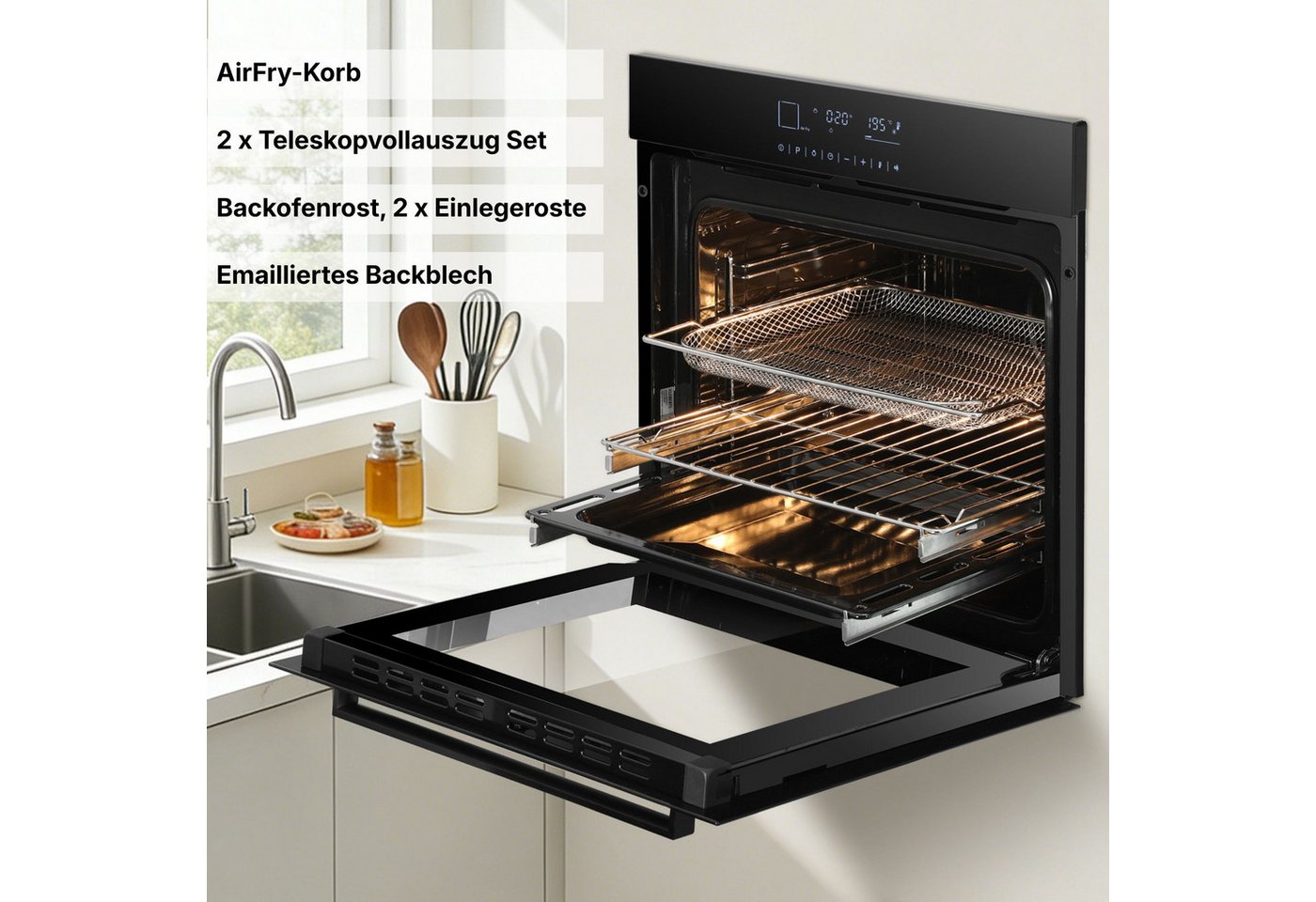 KB Elements Induktions Herd-Set KB ELEMENTS Herdset Backofen 60cm, Kratzfestes Induktionskochfeld 60cm, mit 2-fach-Teleskopauszug, AQUA CLEAN, Backofen Full Touch mit 15 Funktionen, Kratzfestes Induktionskochfeld Bild 3