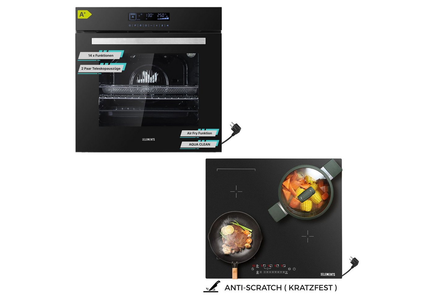 KB Elements Induktions Herd-Set KB ELEMENTS Herdset Backofen 60cm, Kratzfestes Induktionskochfeld 60cm, mit 2-fach-Teleskopauszug, AQUA CLEAN, Backofen Full Touch mit 15 Funktionen, Kratzfestes Induktionskochfeld Bild 5