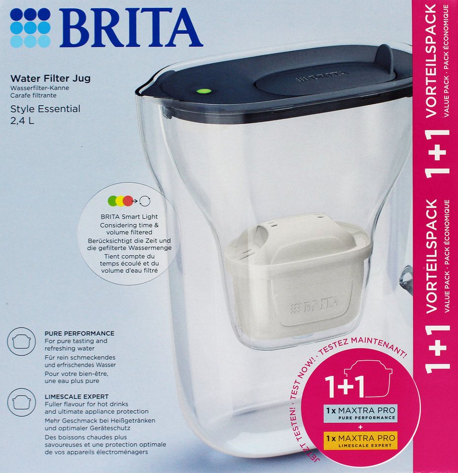 BRITA Wasserfilter Style Essential Wasserfilter 2,4L graublau + 2x Maxtra Pro Kartuschen Bild 3