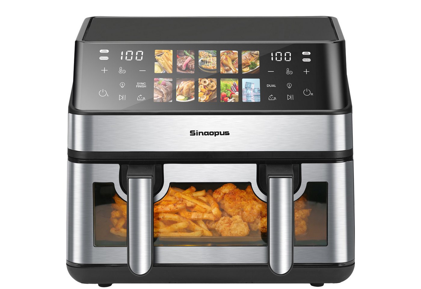 WHEELYOU Heißluftfritteuse 9L, 2000W Dual Airfryer mit 2×4,5L Körben, Sichtfenster & 10 Programmen, 2000 W, Doppelkammer-Fritteuse mit 360° Heißluft und Touchscreen
