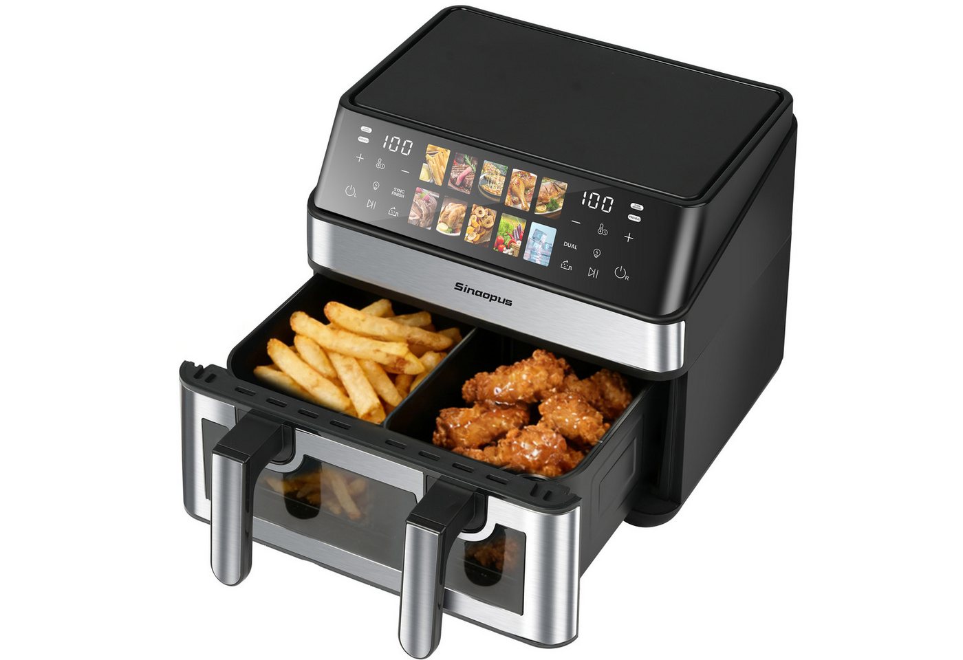 WHEELYOU Heißluftfritteuse 9L, 2000W Dual Airfryer mit 2×4,5L Körben, Sichtfenster & 10 Programmen, 2000 W, Doppelkammer-Fritteuse mit 360° Heißluft und Touchscreen Bild 4