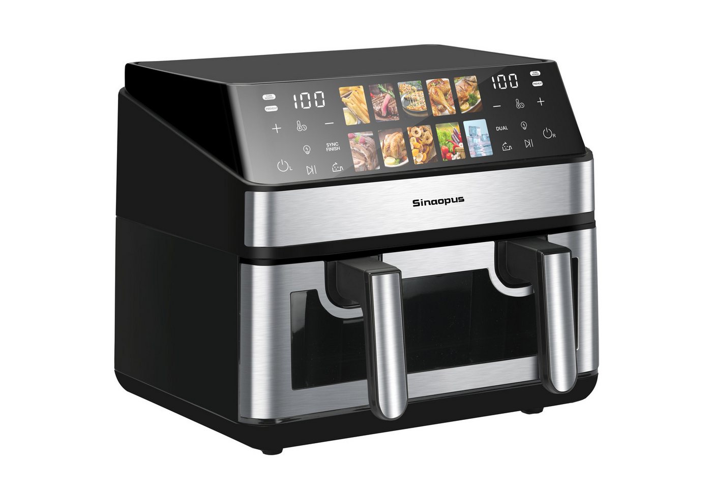 WHEELYOU Heißluftfritteuse 9L, 2000W Dual Airfryer mit 2×4,5L Körben, Sichtfenster & 10 Programmen, 2000 W, Doppelkammer-Fritteuse mit 360° Heißluft und Touchscreen Bild 5