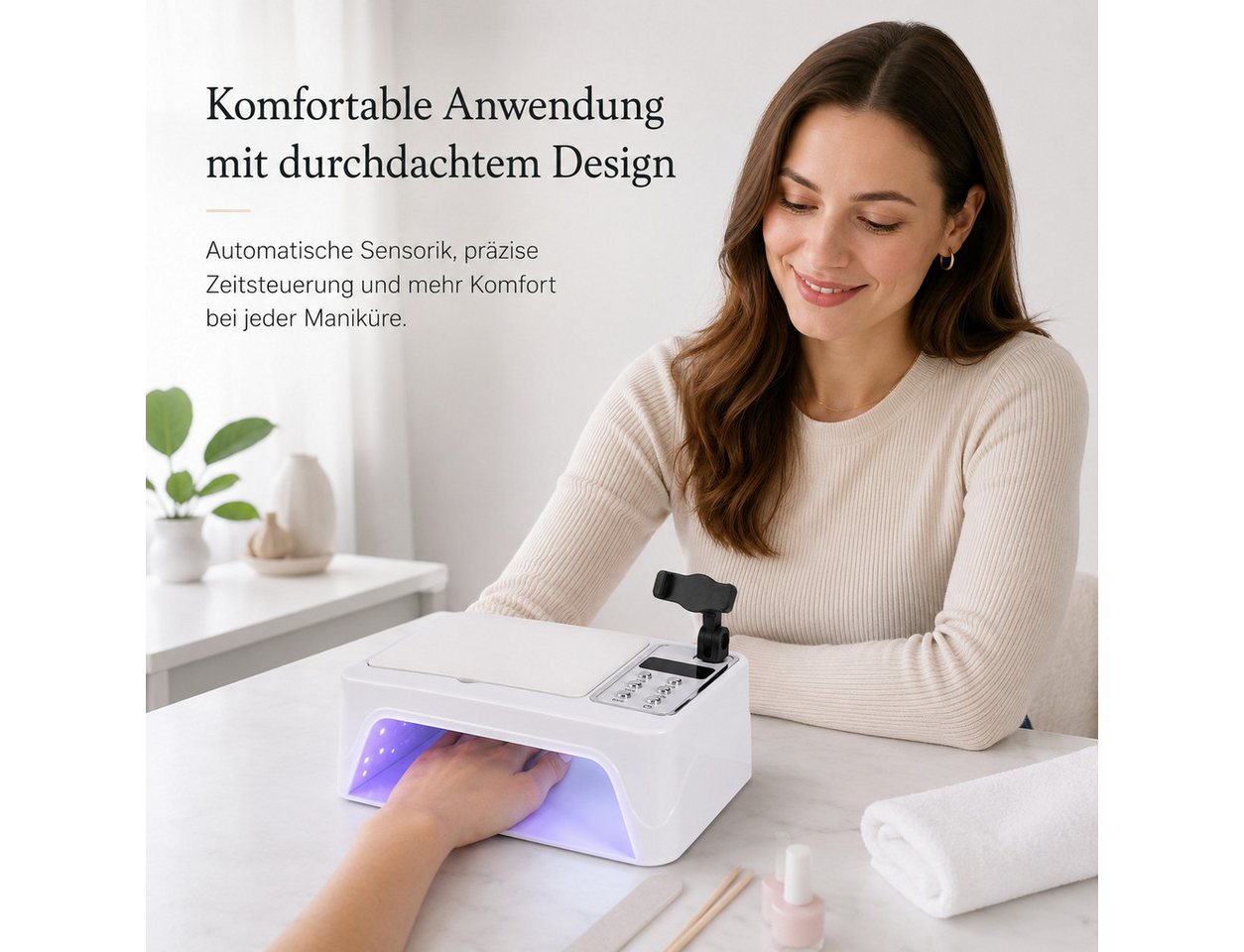 Tekoo Lichthärtungsgerät UV LED Nagelhärter 96W mit Handyständer, abnehmbarer Bodenplatte, Schmerzfrei-Modus, UV/LED Dual-Lichtquelle, 360-Grad-Ausleuchtung