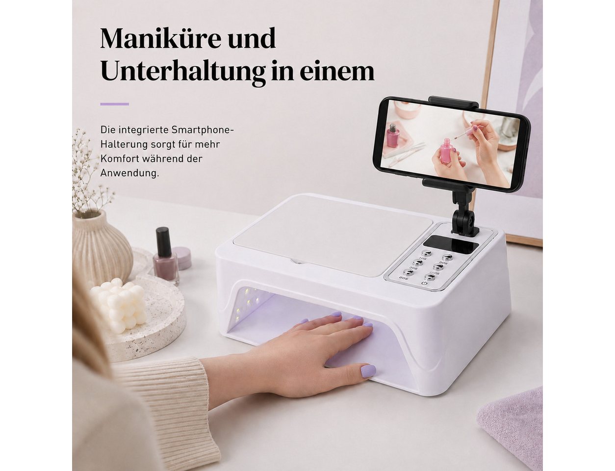 Tekoo Lichthärtungsgerät UV LED Nagelhärter 96W mit Handyständer, abnehmbarer Bodenplatte, Schmerzfrei-Modus, UV/LED Dual-Lichtquelle, 360-Grad-Ausleuchtung Bild 2