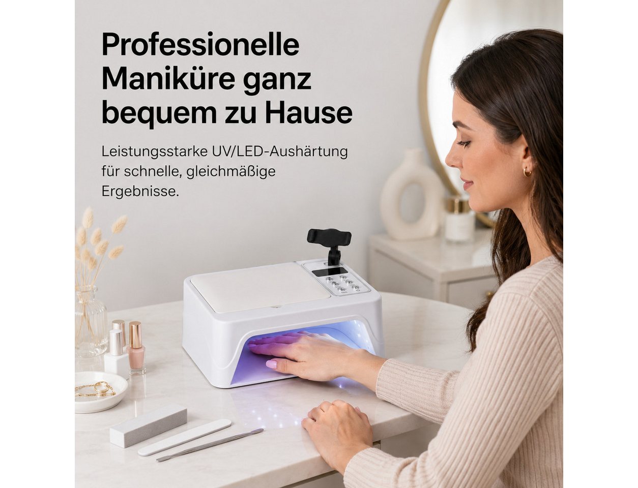 Tekoo Lichthärtungsgerät UV LED Nagelhärter 96W mit Handyständer, abnehmbarer Bodenplatte, Schmerzfrei-Modus, UV/LED Dual-Lichtquelle, 360-Grad-Ausleuchtung Bild 3