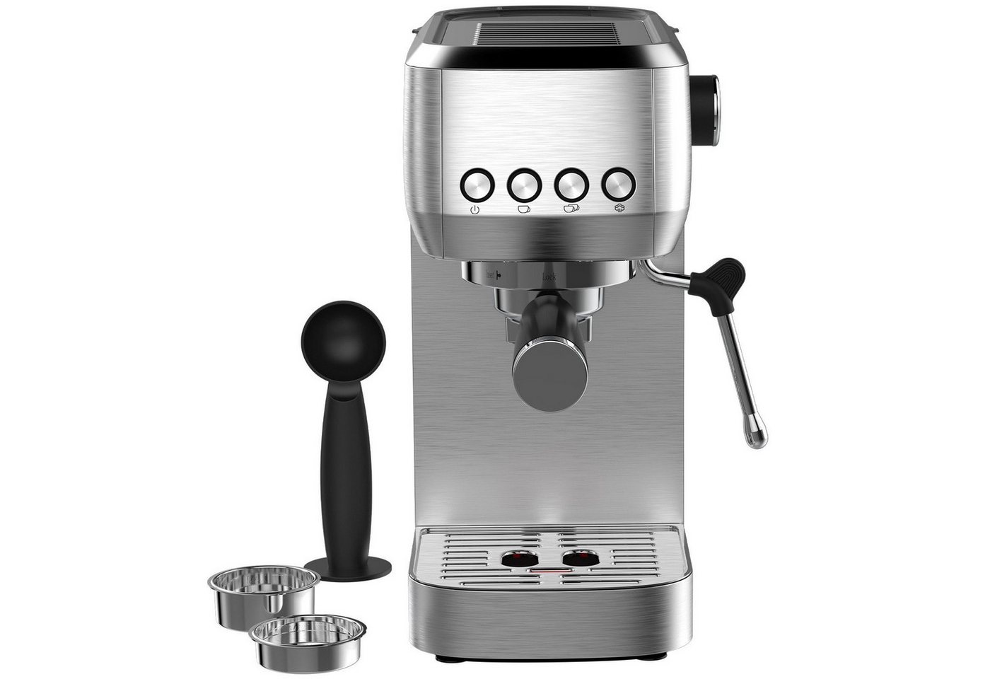AIMAX Espressomaschine Siebträgermaschine 20 Bar – Kaffeemaschine aus Edelstahl mit Milchaufschäumer, Klassische Tastensteuerung, Kaffeekanne, Edelstahlfilter 51mm, 1350 W, 1,3L Wassertank, für Espresso, Latte Macchiato & Cappuccino Bild 3