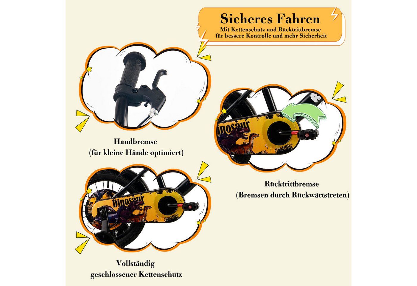 Vankel Kinderfahrrad 12-16 Zoll, ab 2 Jahren, BMX-Design, mit Stützrädern & Rücktrittbremse, 1 Gang, Jungenfahrrad mit Korb, Schutzbleche, Kettenschutz Bild 2