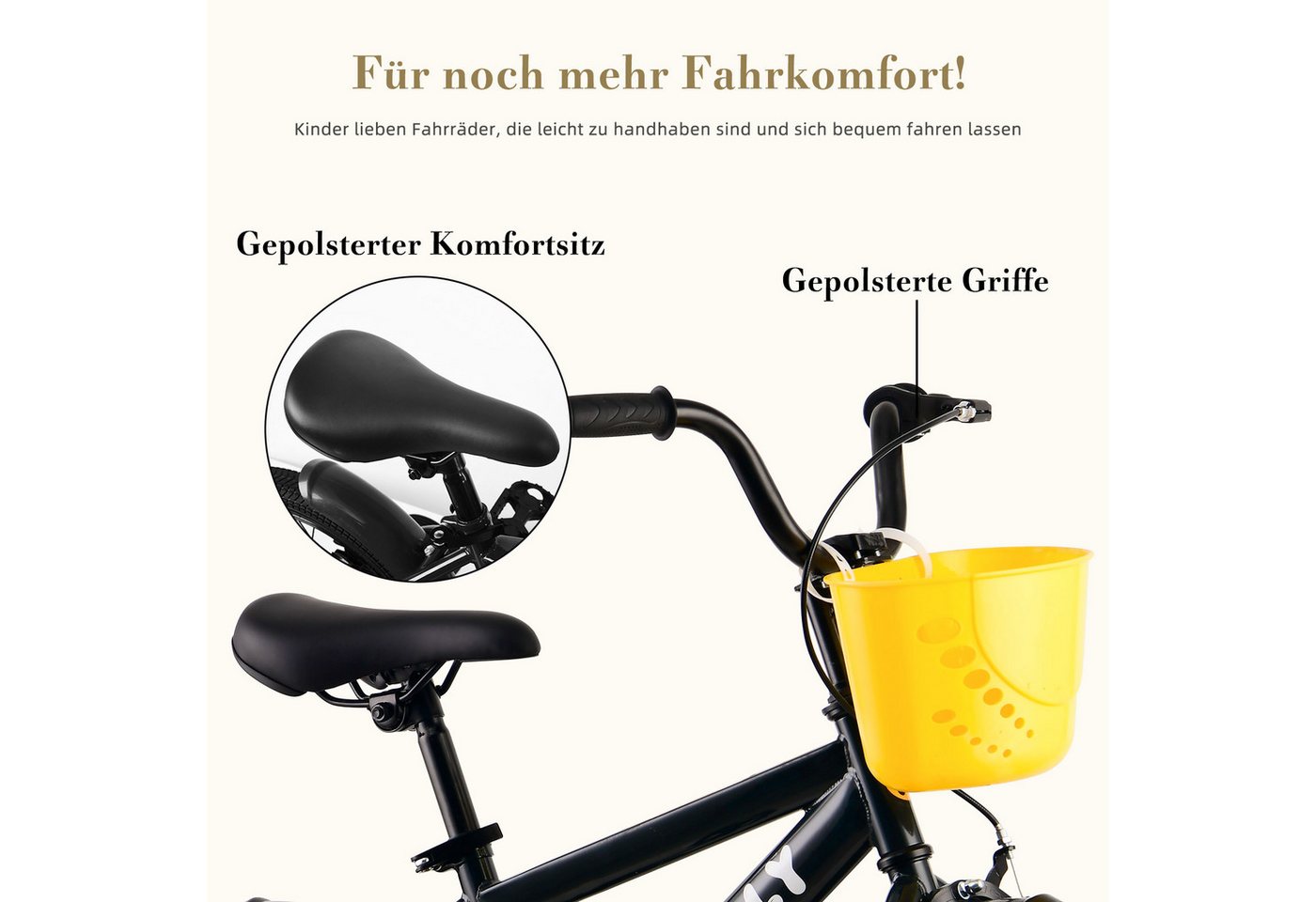 Vankel Kinderfahrrad 12-16 Zoll, ab 2 Jahren, BMX-Design, mit Stützrädern & Rücktrittbremse, 1 Gang, Jungenfahrrad mit Korb, Schutzbleche, Kettenschutz Bild 3