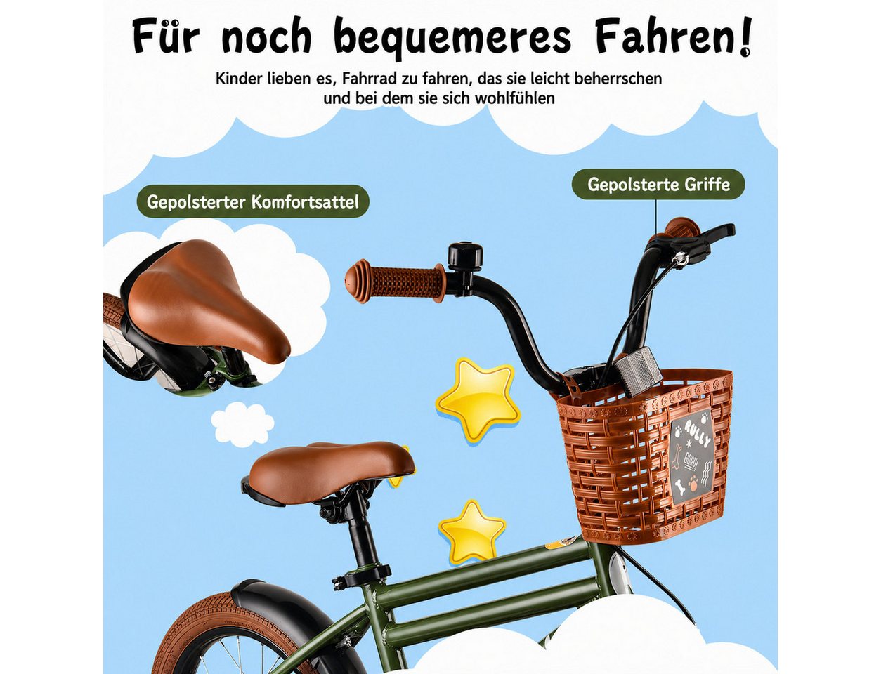 Vankel Kinderfahrrad 12-16 Zoll, für Jungen, Mit Stützrädern, Korb, Kettenschutz, 1 Gang, kindgerechtem Bremssystem Bild 5