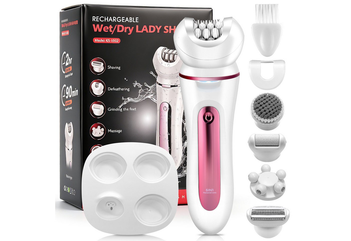 CkeyiN Pro Elektrokörperrasierer Intimrasierer für Frauen,Damenrasierer,Elektrischer Rasierer Damen, Kann unter fließendem Wasser abgewaschen werden, Aufsätze: 1, 5 Klingen,LED-Licht,IPX6 Wasserdicht,100 Min Laufzeit, für Gesicht/Beine/Körper/Bikinizone Bild 2