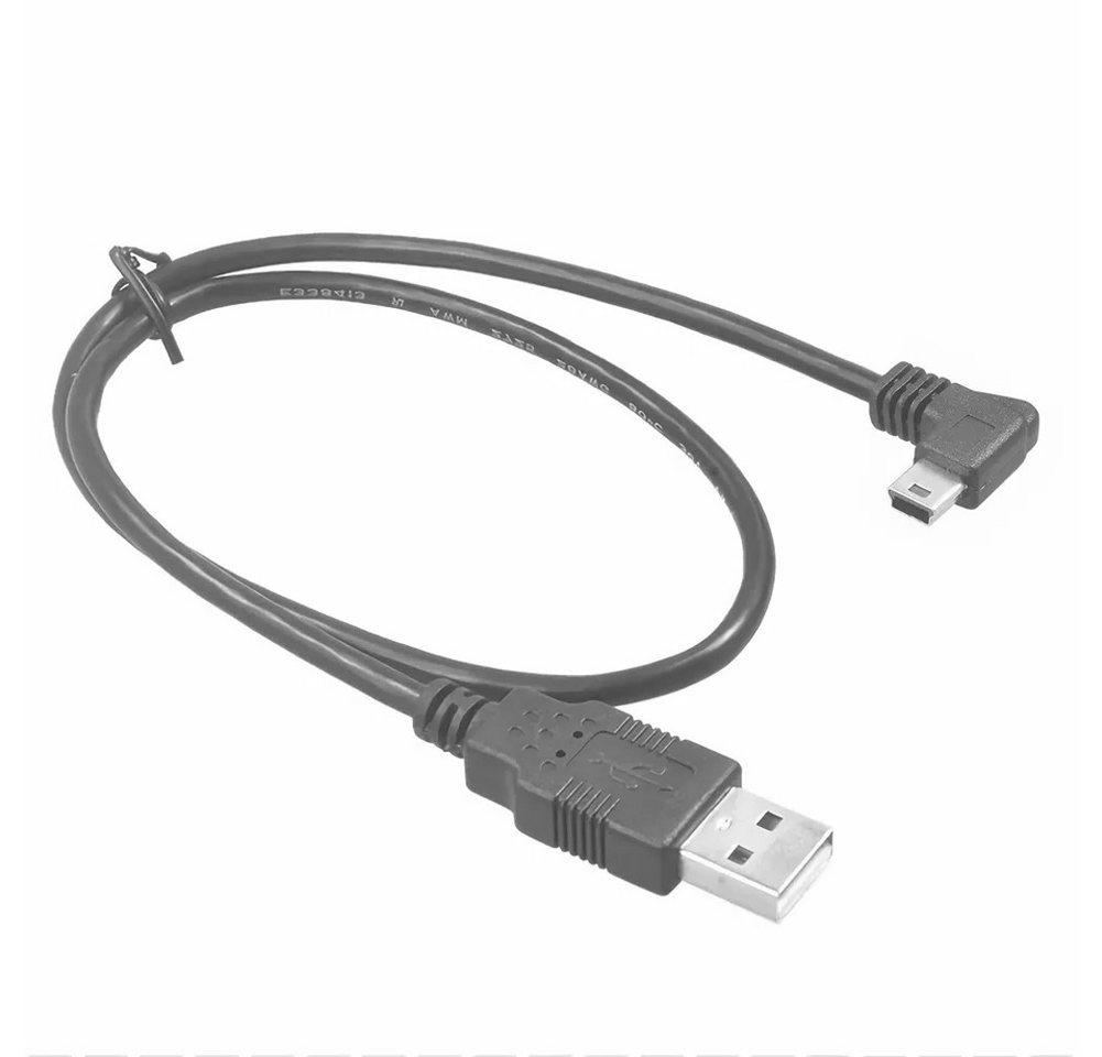 Bolwins J23 USB 2.0 A zu Mini USB Kabel Adapter 50cm für Dashcam GPS Navi mp3 USB-Kabel, USB 2.0 Typ A Stecker, Mini USB 5 Pin Stecker rechts abgewinkelt, Keine Kupplung, Kabel mit festen Steckern (50 cm), 90° Winkelstecker, platzsparend, flexibel, ideal für enge Bereiche Bild 2