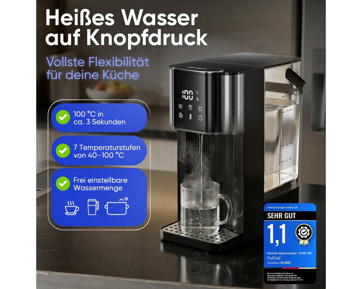 ProfiCook Heißwasserspender PC-HWS 1320, 100°C in 3 Sek., Babynahrung geeignet, 40-100°C Bild 2