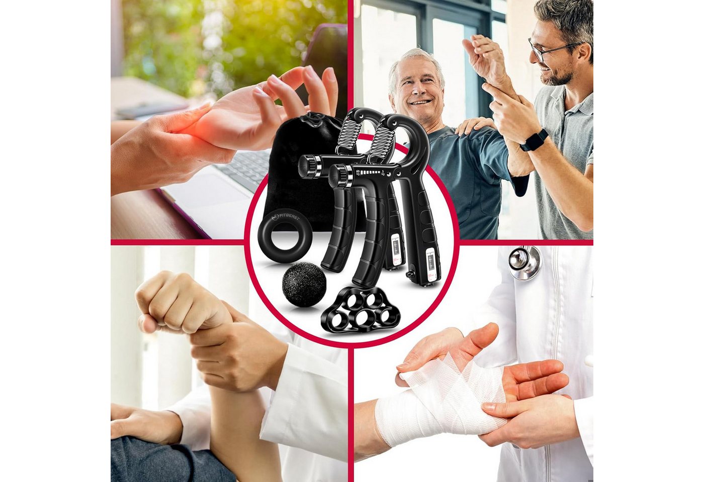 AIMAX Handmuskeltrainer Handtrainer Trainingsset, Griffkraft Trainer (5-St), Einstellbarer Widerstand 5-60kg mit Trainingsring & Griffball
