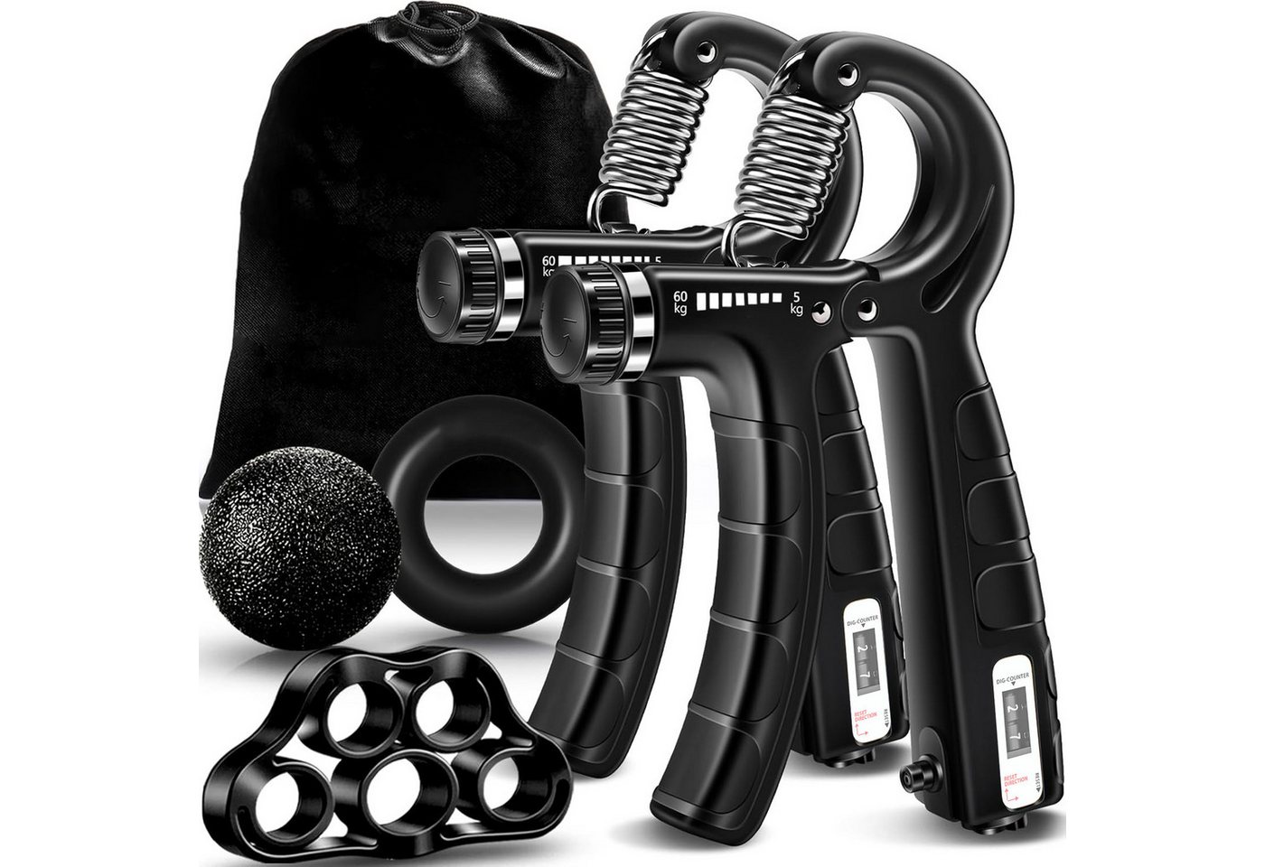 AIMAX Handmuskeltrainer Handtrainer Trainingsset, Griffkraft Trainer (5-St), Einstellbarer Widerstand 5-60kg mit Trainingsring & Griffball Bild 5