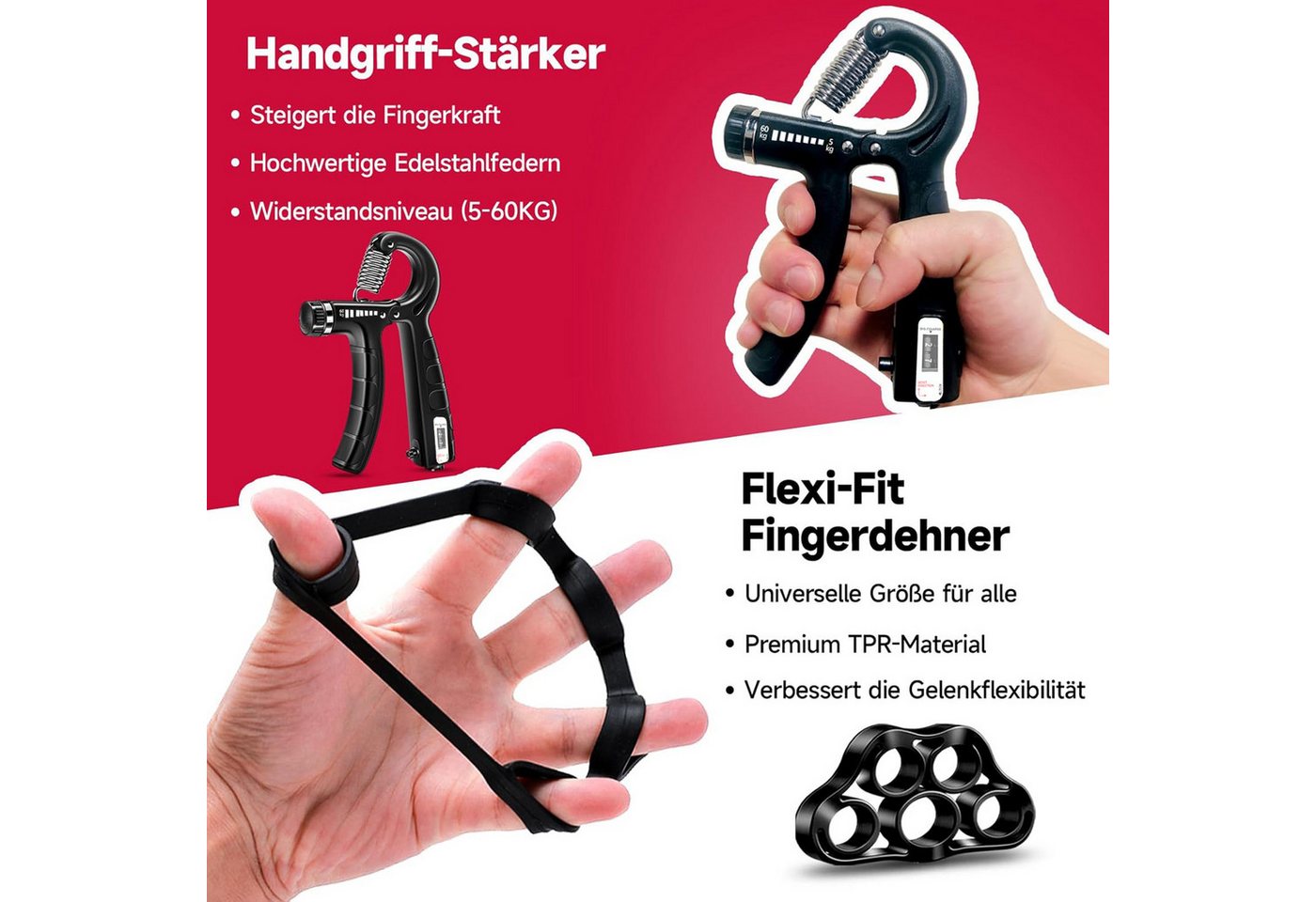 SURFOU Handmuskeltrainer Handtrainer Trainingsset, Griffkraft Trainer (5-St), Einstellbarer Widerstand 5-60kg mit Trainingsring & Griffball