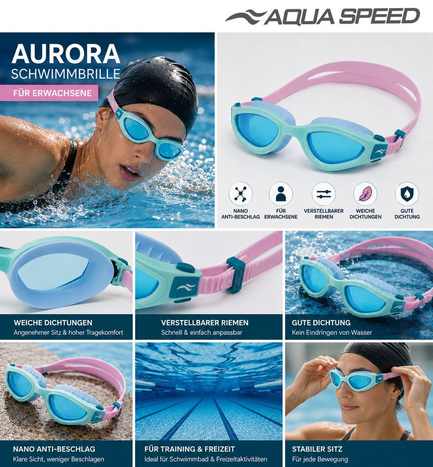 Aqua Speed Schwimmbrille AQUA SPEED AURORA Nano - Antibeschlagbeschichtung UV-Schutz