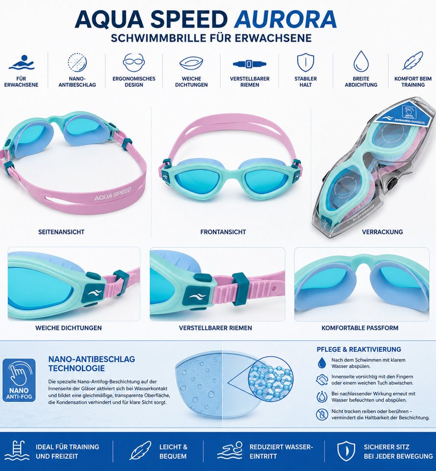 Aqua Speed Schwimmbrille AQUA SPEED AURORA Nano - Antibeschlagbeschichtung UV-Schutz Bild 4