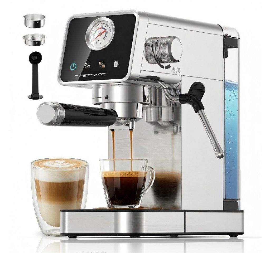 CHEFFANO Espressomaschine 20 Bar, Edelstahl Siebträgermaschine mit Milchaufschäumer, Extraktion Bild 3
