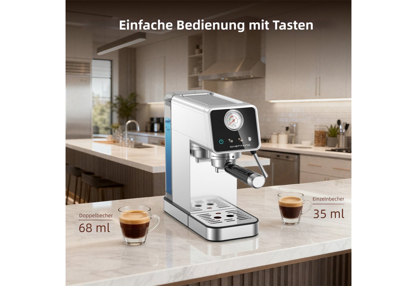 CHEFFANO Espressomaschine 20 Bar, Edelstahl Siebträgermaschine mit Milchaufschäumer, Extraktion Bild 5