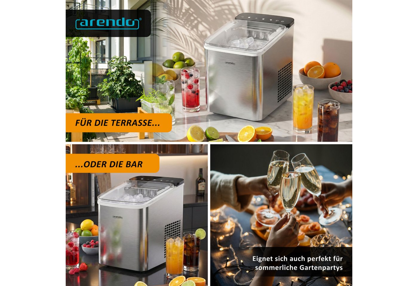 Arendo Eiswürfelmaschine Ice Maker Eiswürfelbereiter, max. 12kg Eiswürfe pro Tag, 1,1L Behälter, Automatische Abschaltung, Sichtfenster, Clean-Funktion, Warnfunktion Bild 5