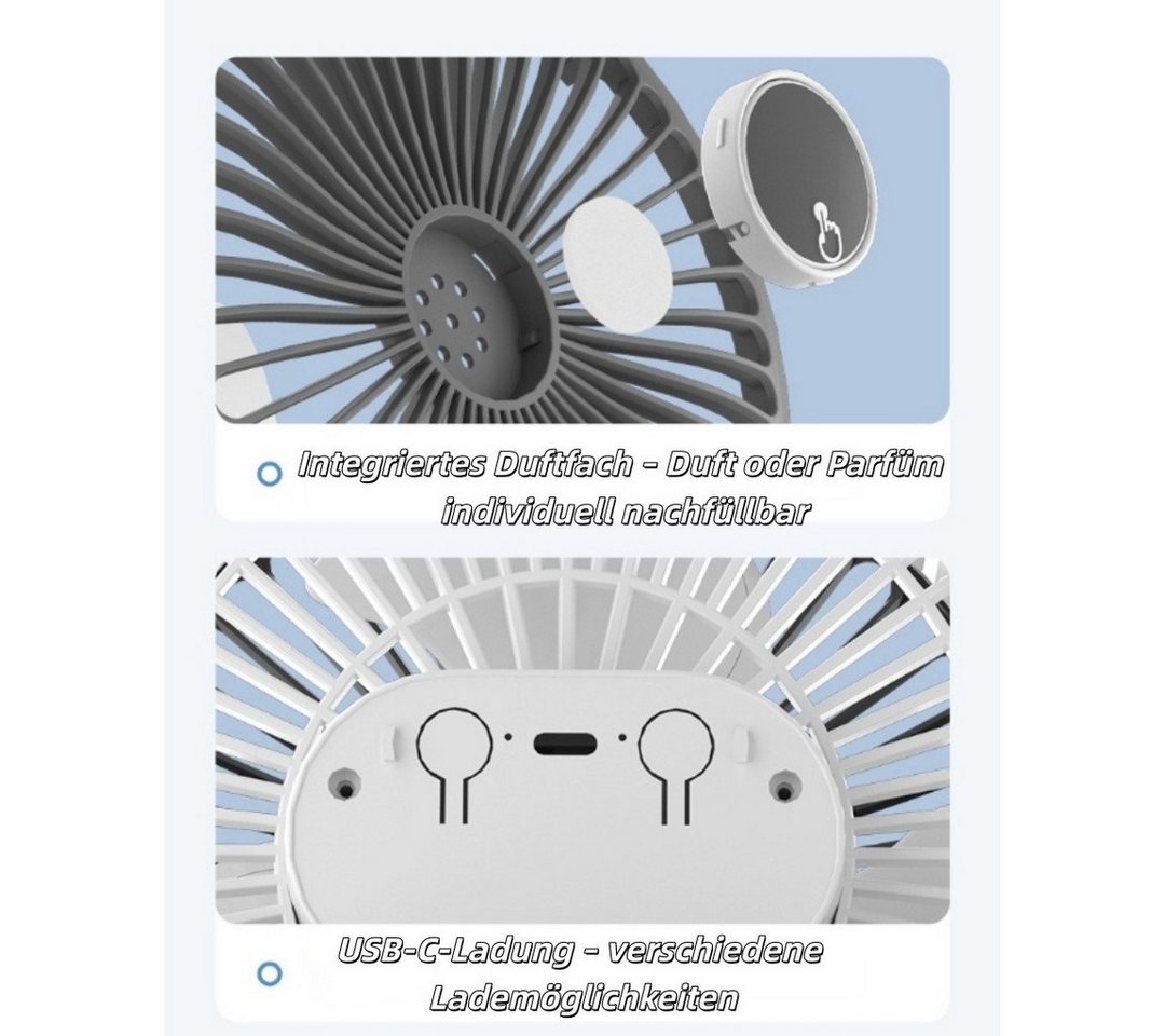 nsihing Mini USB-Ventilator USB Tischventilator, Tragbarer Mini Ventilator, 360° Drehbarer Kleiner Ventilator mit Haken für Zuhause Büro Küche Bild 3