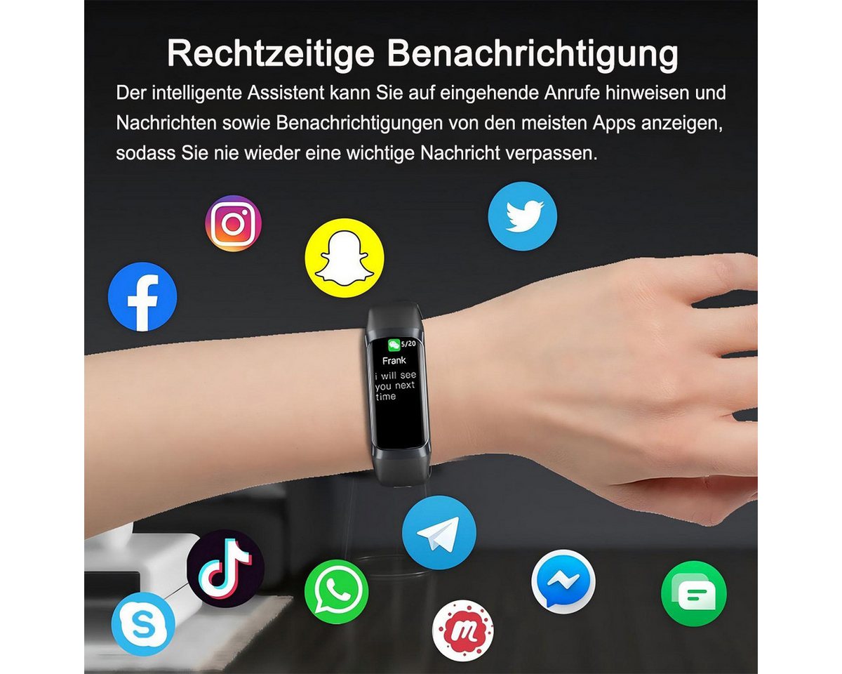 Futicare Fitness-Tracker Smartwatch mit 24/7 Herzfrequenz- & Blutsauerstoffmessung (Schlafmonitor, 1,1" AMOLED Touchscreen, 25 Sportmodi, Schrittzähler & IP68 wasserdicht für Damen & Herren) Bild 2