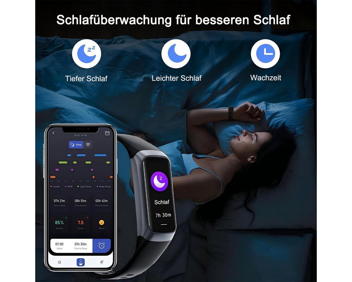 Futicare Fitness-Tracker Smartwatch mit 24/7 Herzfrequenz- & Blutsauerstoffmessung (Schlafmonitor, 1,1" AMOLED Touchscreen, 25 Sportmodi, Schrittzähler & IP68 wasserdicht für Damen & Herren) Bild 3