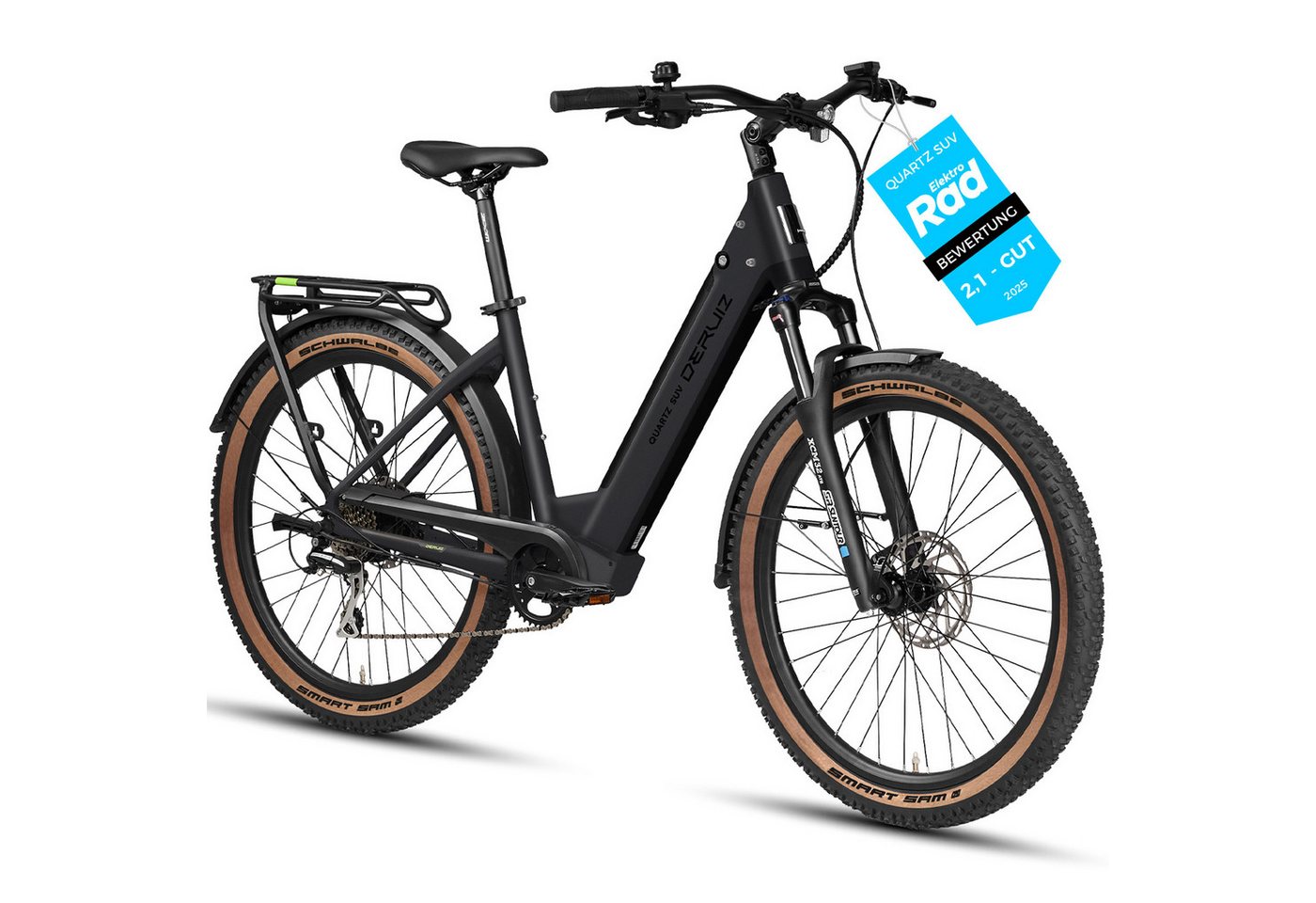 DERUIZ E-Bike Trekkingrad Quartz SUV 27,5 Zoll, bis 160 km, Drehmomentsensor, RH 46 cm, 8 Gang Shimano, Kettenschaltung, Heckmotor 250W, 644 Wh, (5 Stufen,Lockout-Federgabel,LCD-Farb-Display,120 Lux Frontlicht)