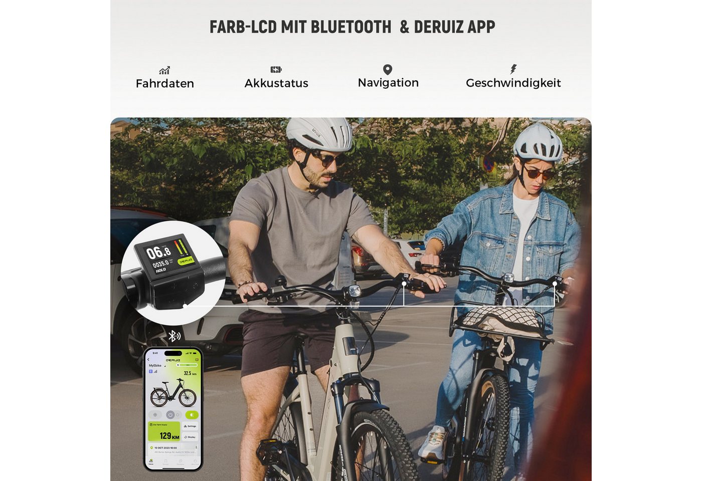 DERUIZ E-Bike Trekkingrad Quartz SUV 27,5 Zoll, bis 160 km, Drehmomentsensor, RH 46 cm, 8 Gang Shimano, Kettenschaltung, Heckmotor 250W, 644 Wh, (5 Stufen,Lockout-Federgabel,LCD-Farb-Display,120 Lux Frontlicht) Bild 2