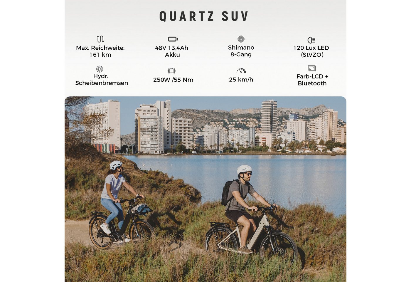 DERUIZ E-Bike Trekkingrad Quartz SUV 27,5 Zoll, bis 160 km, Drehmomentsensor, RH 46 cm, 8 Gang Shimano, Kettenschaltung, Heckmotor 250W, 644 Wh, (5 Stufen,Lockout-Federgabel,LCD-Farb-Display,120 Lux Frontlicht) Bild 3