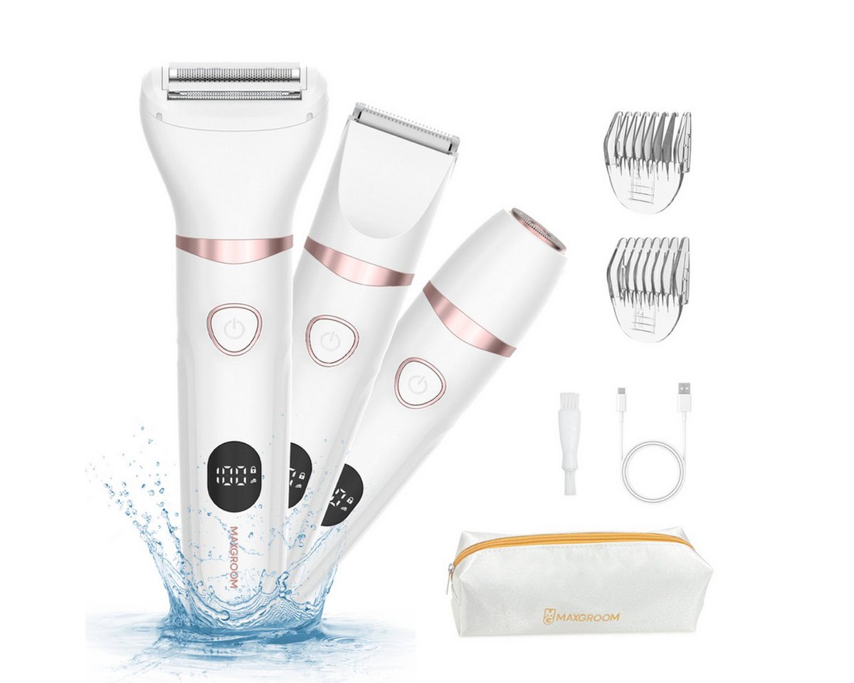 MAXGROOM Körper- und Bikinitrimmer JK-105, 3-in-1-Damentrimmer-Set für Körper, Gesicht und Bikinizone, 3-in-1-System mit IPX6-Schutz und LED-Display Bild 2
