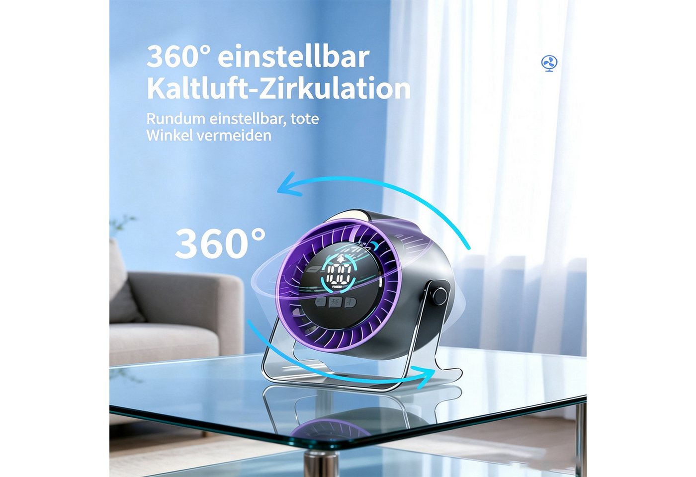 MOPUEA Tischventilator 2-in-1-Wand-und Tischventilator, 100 Stufen, Leiser Betrieb, 360°-Luftstrom, mit Nachtlicht, USB, für Reisen, Büro und Outdoor Bild 2
