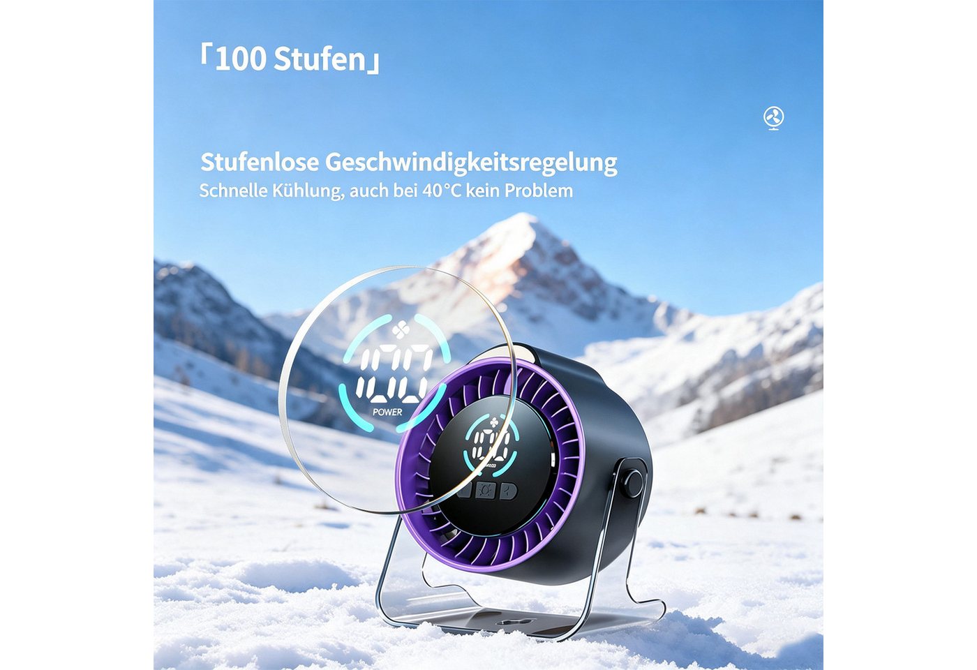MOPUEA Tischventilator 2-in-1-Wand-und Tischventilator, 100 Stufen, Leiser Betrieb, 360°-Luftstrom, mit Nachtlicht, USB, für Reisen, Büro und Outdoor Bild 3