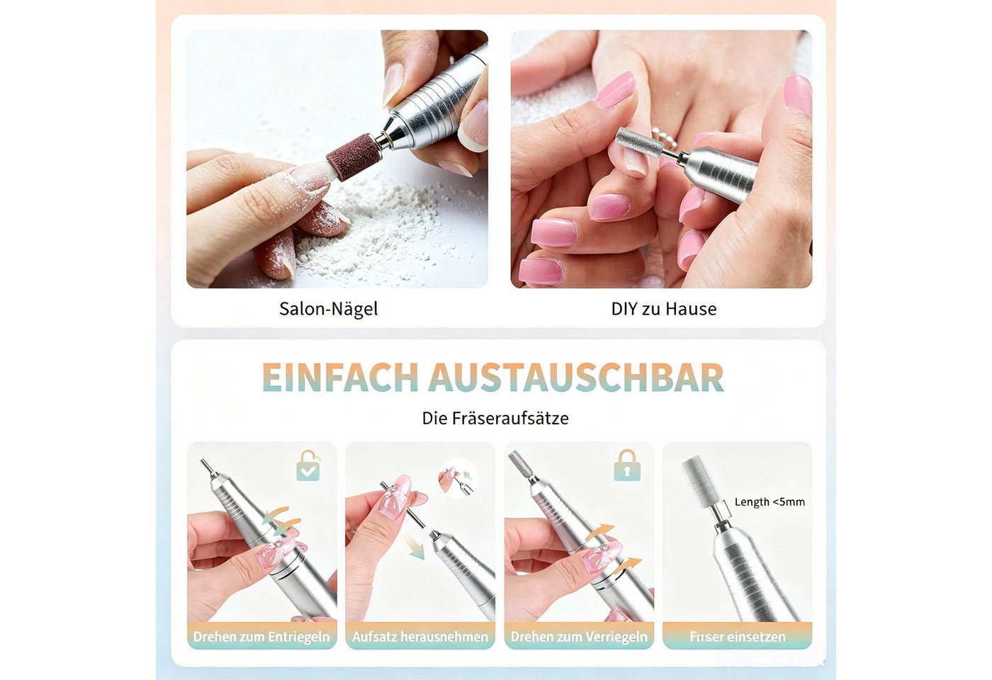 OYLCDI Maniküre-Pediküre-Set Elektrische Nagelfeile 45000 U/min Nagelfräser,Maniküreset, Professionelles Nagelgerät mit LCD Display, 6 Bits + Schleifhülsen, Links/Rechtslauf, USB-C Akku, Maniküre & Pediküre für Zuhause & Salon