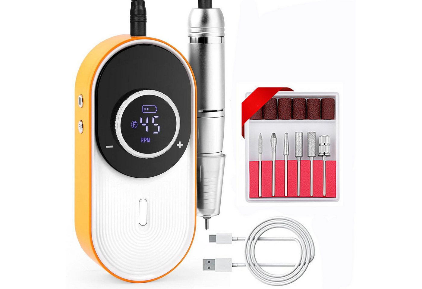 OYLCDI Maniküre-Pediküre-Set Elektrische Nagelfeile 45000 U/min Nagelfräser,Maniküreset, Professionelles Nagelgerät mit LCD Display, 6 Bits + Schleifhülsen, Links/Rechtslauf, USB-C Akku, Maniküre & Pediküre für Zuhause & Salon Bild 5