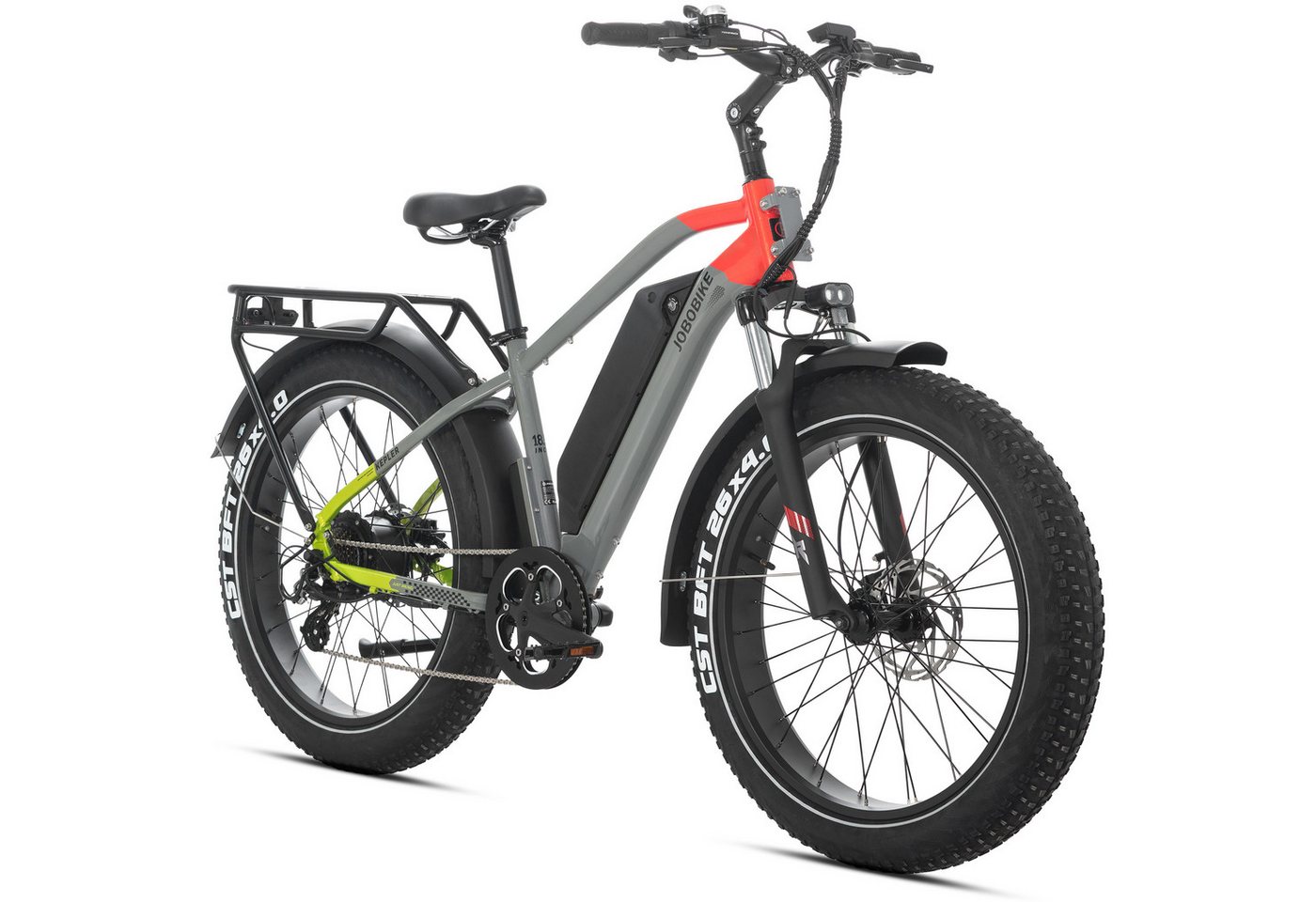 JOBOBIKE E-Bike Mountainbike 26×4 Zoll, Kepler, 48V 960Wh, 180km, Bremslicht- und Blinkerfunktion, 7 Gang Shimano, Kettenschaltung, Heckmotor, 960 Wh, (für Stadtverkehr, Touren und All-Terrain-Einsätze, Aluminiumrahmen), Hydr. Bremsen, Fatbike, MTB, Elektrofahrrad für Damen und Herren Bild 2