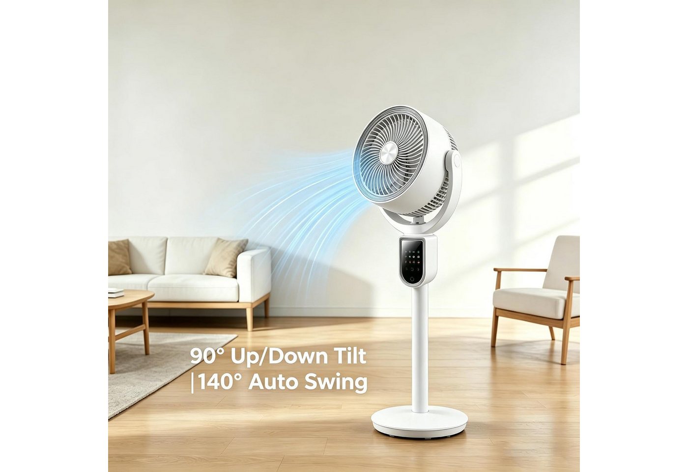 MOPUEA Standventilator Turmventilator LED Display 4 Windstufen Mini Ventilator 3D-Oszillation, Timer und Fernbedienung USB Tischventilator Leiser Umluftventilator Bild 3
