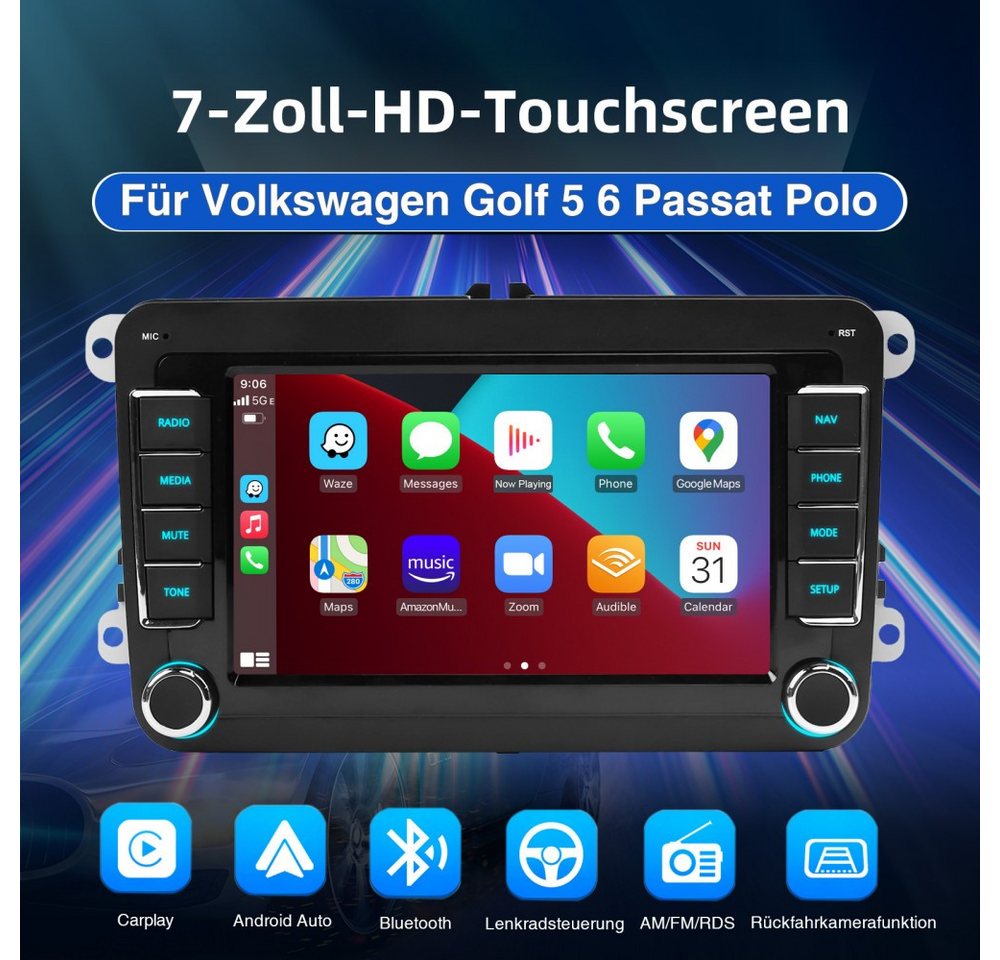 ESSGOO Für VW GOLF 5 6 Plus Touran Tiguan Caddy Passat Polo Carplay Autoradio (RDS, Digitalradio (DAB), FM, AM, Carplay Android Auto Blurtooth Navigationsgeräte) Bild 2