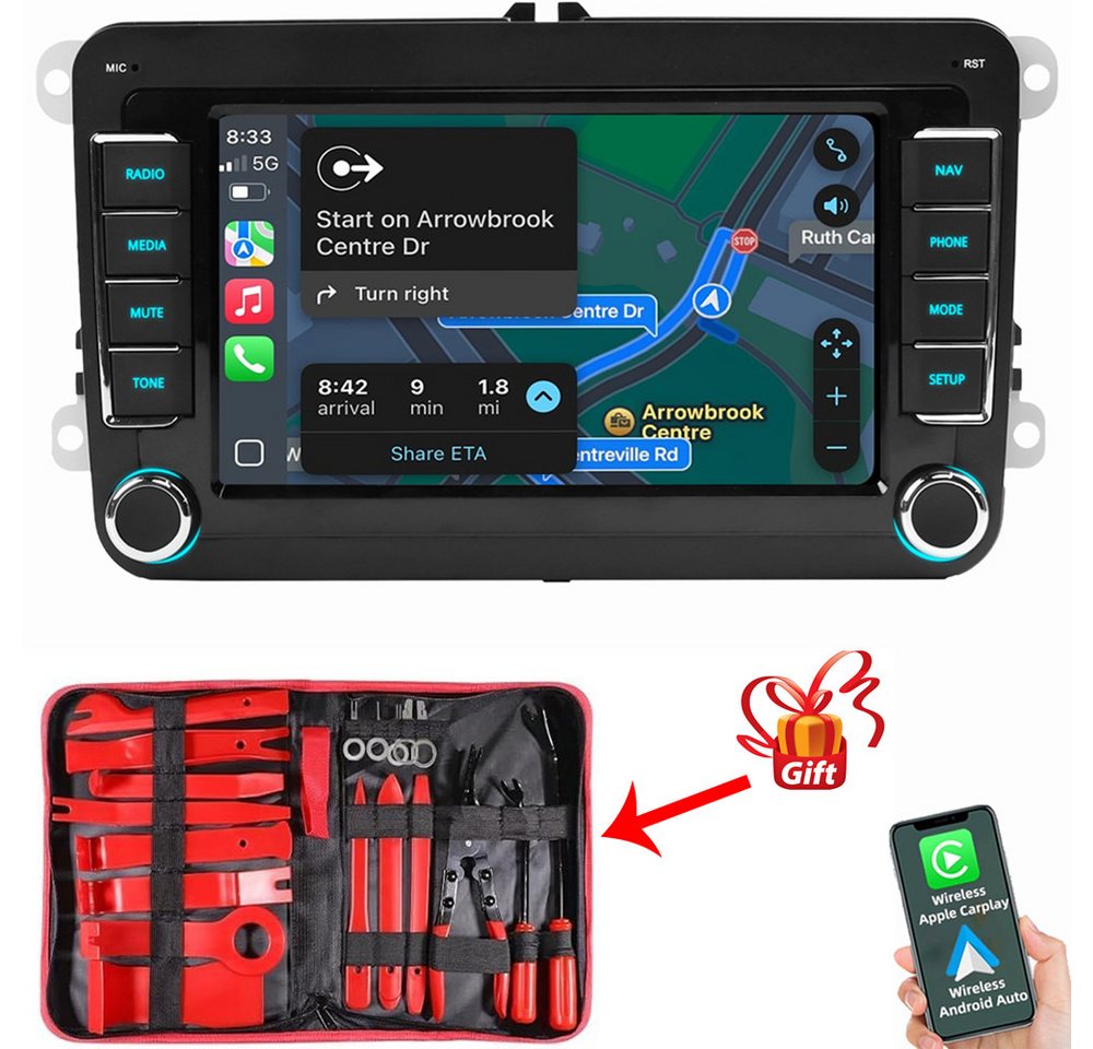 ESSGOO Für VW GOLF 5 6 Plus Touran Tiguan Caddy Passat Polo Carplay Autoradio (RDS, Digitalradio (DAB), FM, AM, Carplay Android Auto Blurtooth Navigationsgeräte) Bild 5