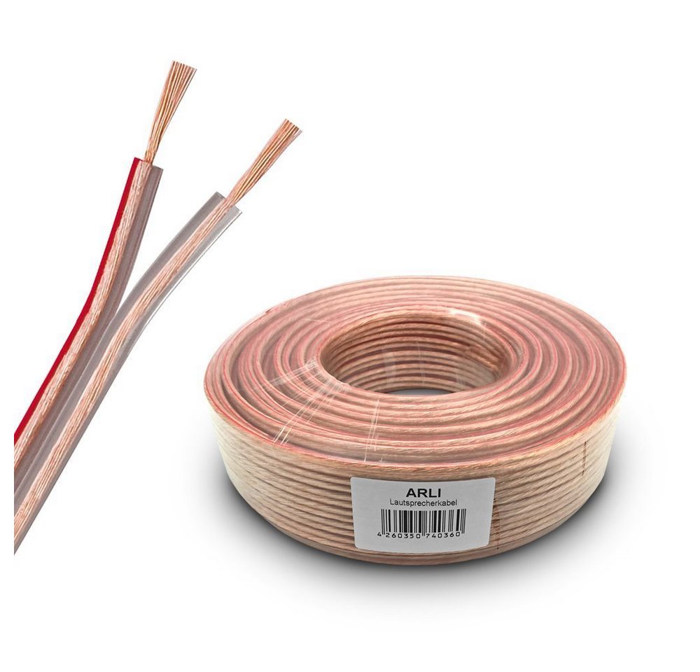 ARLI 2 x 4 mm² transparent Lautsprecherkabel Lautsprecher Box Kabel Audio-Kabel, (10000 cm), 100m Flexibel, schmal geformter Außenmantel