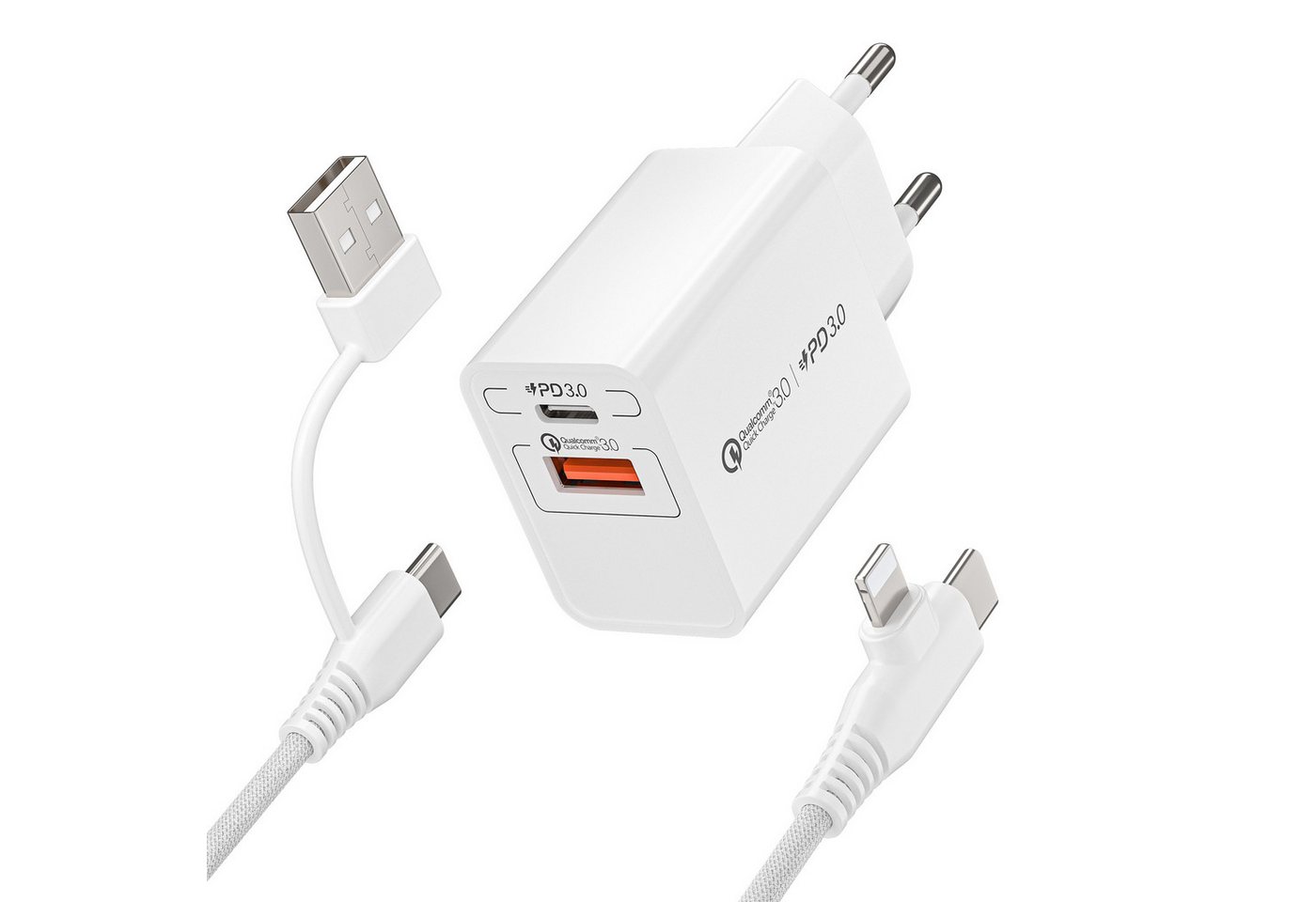 neue dawn 20W USB C Schnell Ladegerät für iPhone Air 17 16 15 14 13 12 11 Serie USB-Ladegerät (1-tlg, 1* 20W Ladegerät + 1*4in1 Ladekabel, für iPad Air 2025 iPad Pro 2024 iPad mini Serie, MacBook Neo) Bild 3