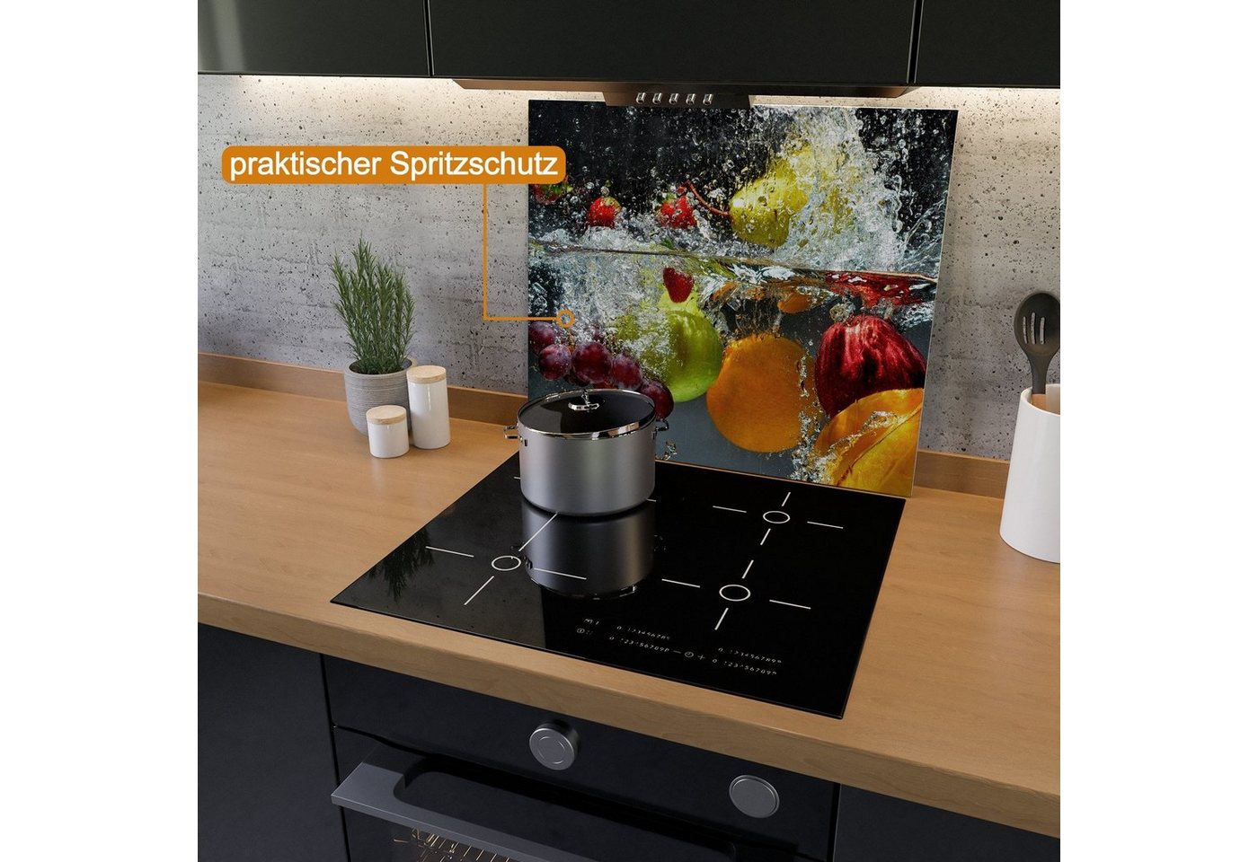 Wallario Herd-Abdeckplatte Früchte im und unter Wasser - Splashing Fruits, ESG-Sicherheitsglas, (Glasplatte, 1 tlg., inkl. 5mm Noppen), verschiedene Größen Bild 2