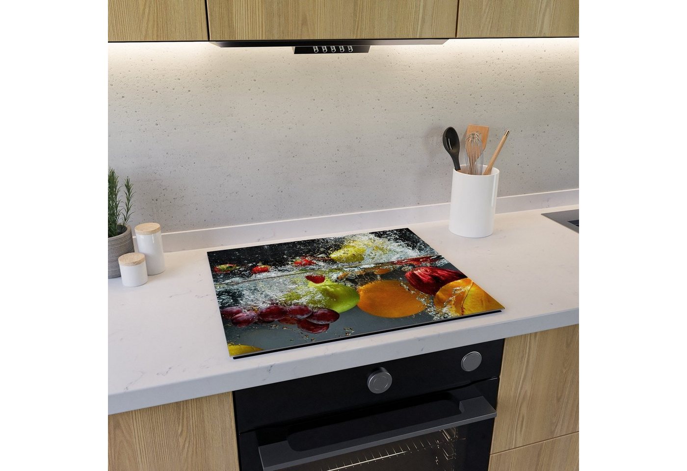 Wallario Herd-Abdeckplatte Früchte im und unter Wasser - Splashing Fruits, ESG-Sicherheitsglas, (Glasplatte, 1 tlg., inkl. 5mm Noppen), verschiedene Größen Bild 3