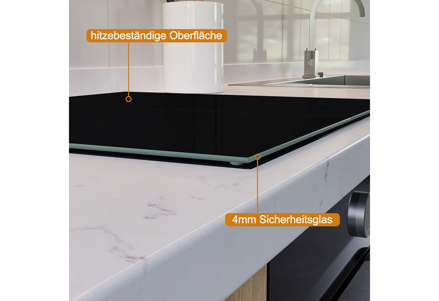 Wallario Herd-Abdeckplatte Schwarz, ESG-Sicherheitsglas, (Glasplatte, 2 tlg., inkl. 5mm Noppen), verschiedene Größen