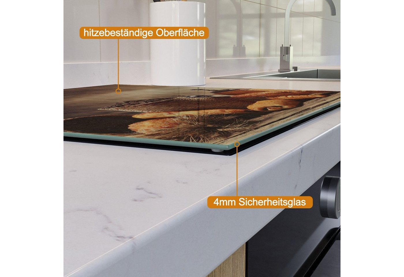 Wallario Herd-Abdeckplatte Französisches Frühstück mit Café und Croissants, ESG-Sicherheitsglas, (Glasplatte, 2 tlg., inkl. 5mm Noppen), verschiedene Größen