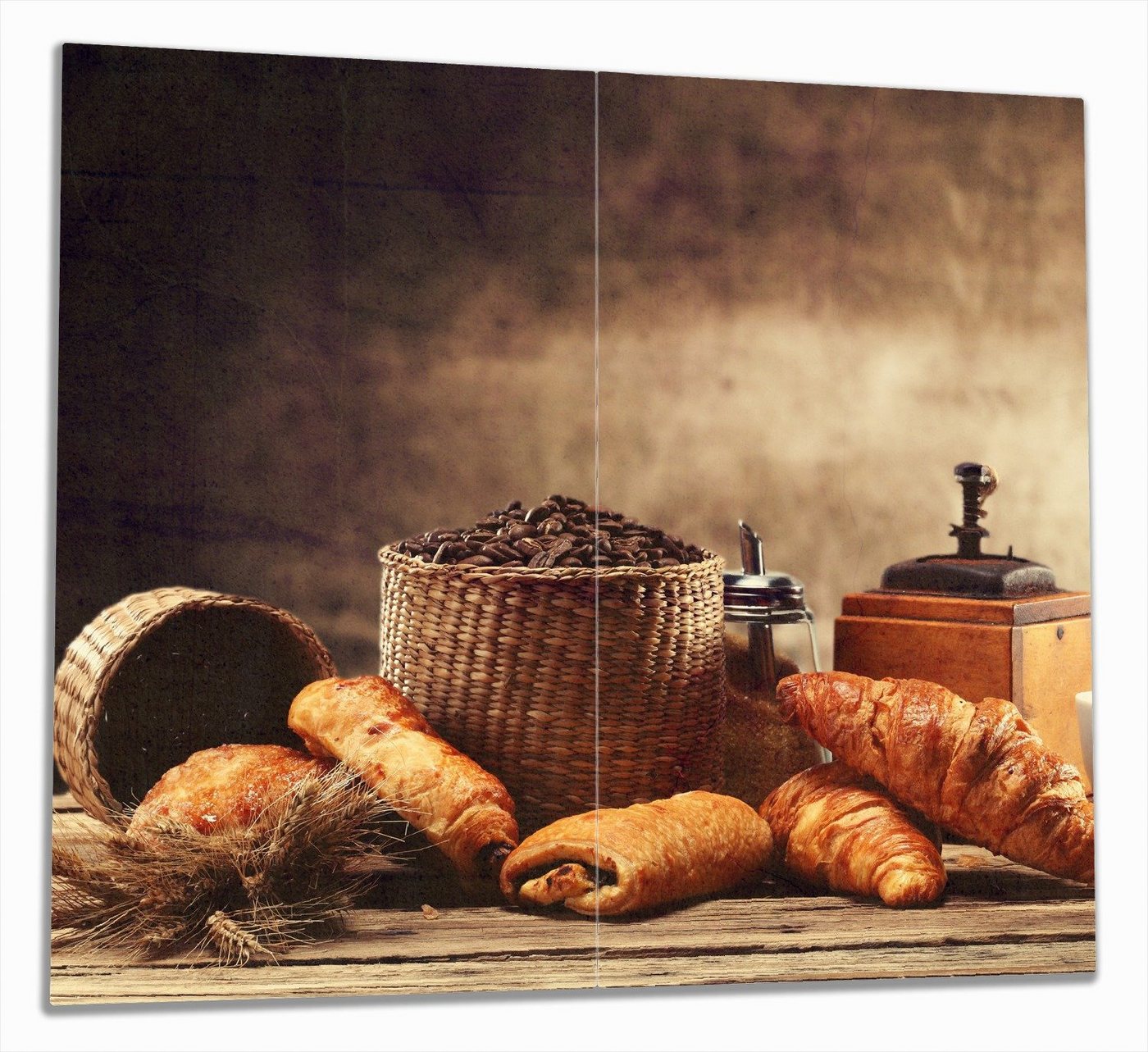 Wallario Herd-Abdeckplatte Französisches Frühstück mit Café und Croissants, ESG-Sicherheitsglas, (Glasplatte, 2 tlg., inkl. 5mm Noppen), verschiedene Größen Bild 4