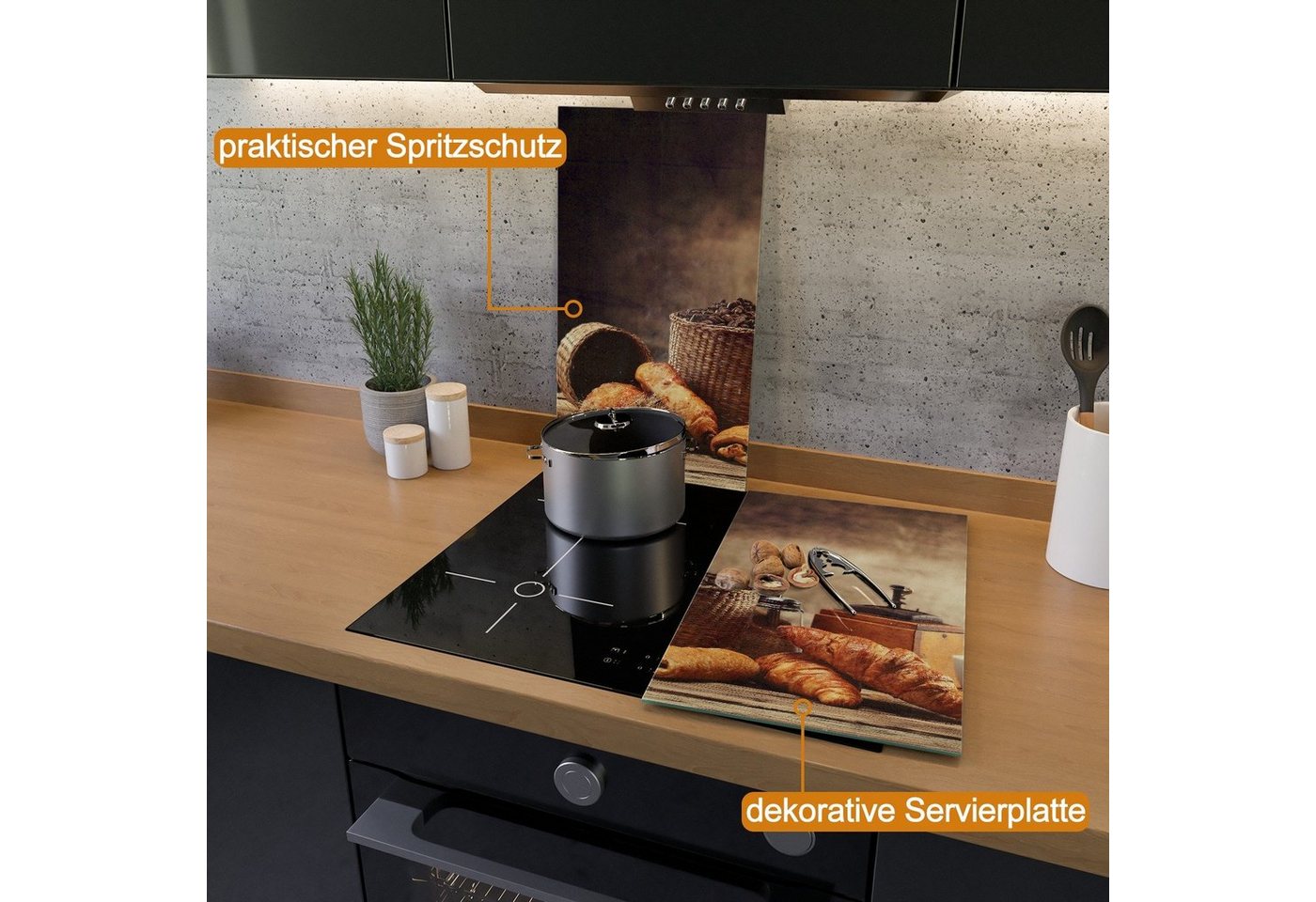 Wallario Herd-Abdeckplatte Französisches Frühstück mit Café und Croissants, ESG-Sicherheitsglas, (Glasplatte, 2 tlg., inkl. 5mm Noppen), verschiedene Größen Bild 5
