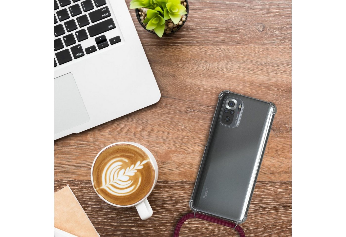 EAZY CASE Handykette Hülle mit Kette für Xiaomi Redmi Note 10 / 10S 6,43 Zoll, Silikonhülle durchsichtig mit Umhängeband Handytasche Bordeaux Rot Bild 3