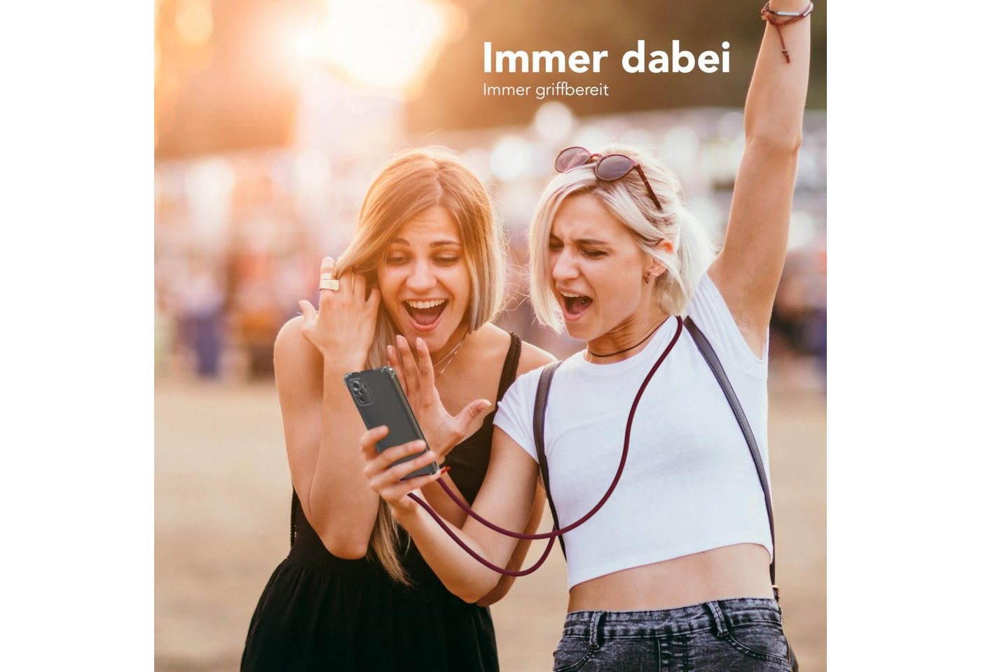 EAZY CASE Handykette Hülle mit Kette für Xiaomi Redmi Note 10 / 10S 6,43 Zoll, Silikonhülle durchsichtig mit Umhängeband Handytasche Bordeaux Rot Bild 4