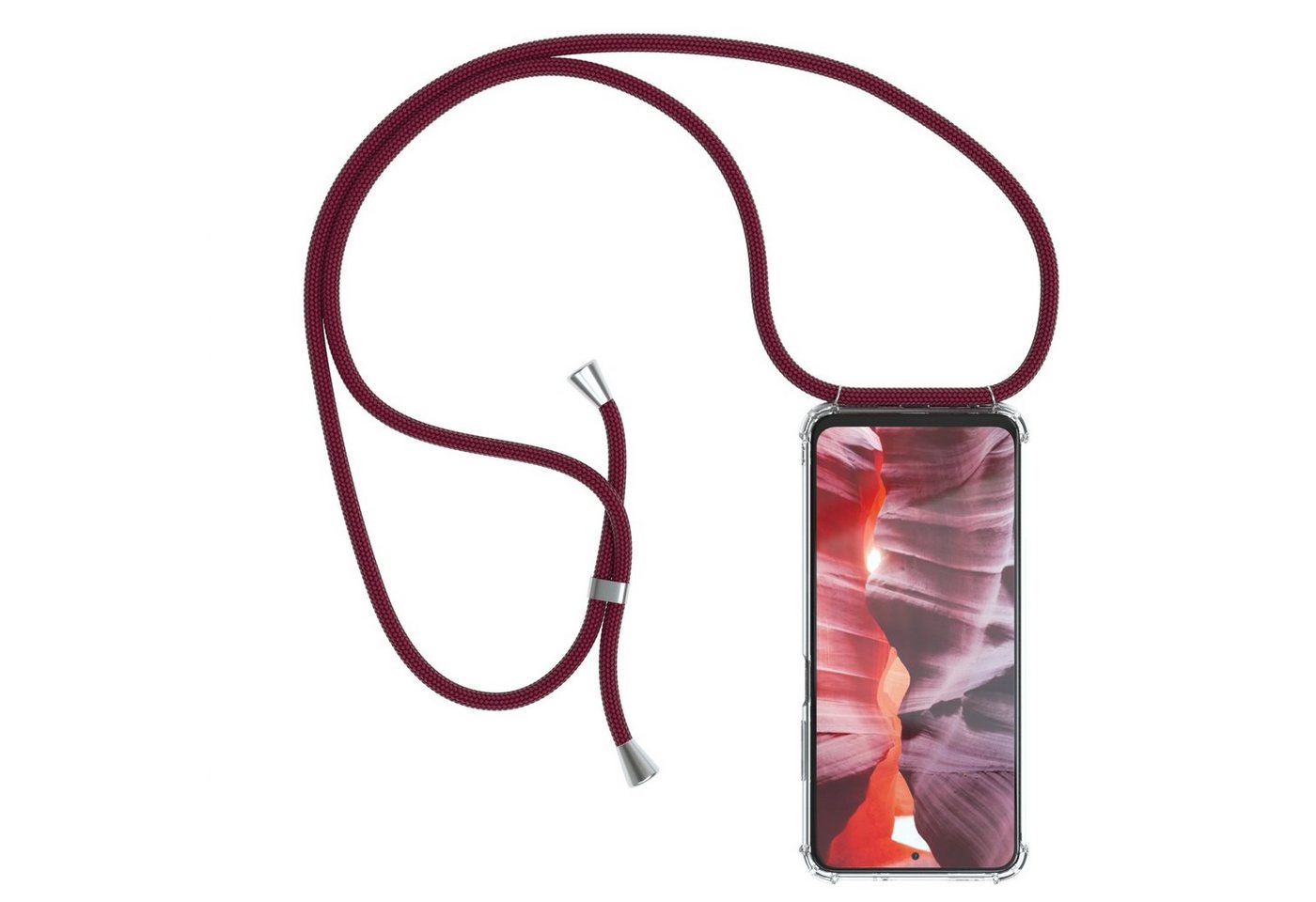 EAZY CASE Handykette Hülle mit Kette für Xiaomi Redmi Note 10 / 10S 6,43 Zoll, Silikonhülle durchsichtig mit Umhängeband Handytasche Bordeaux Rot Bild 5